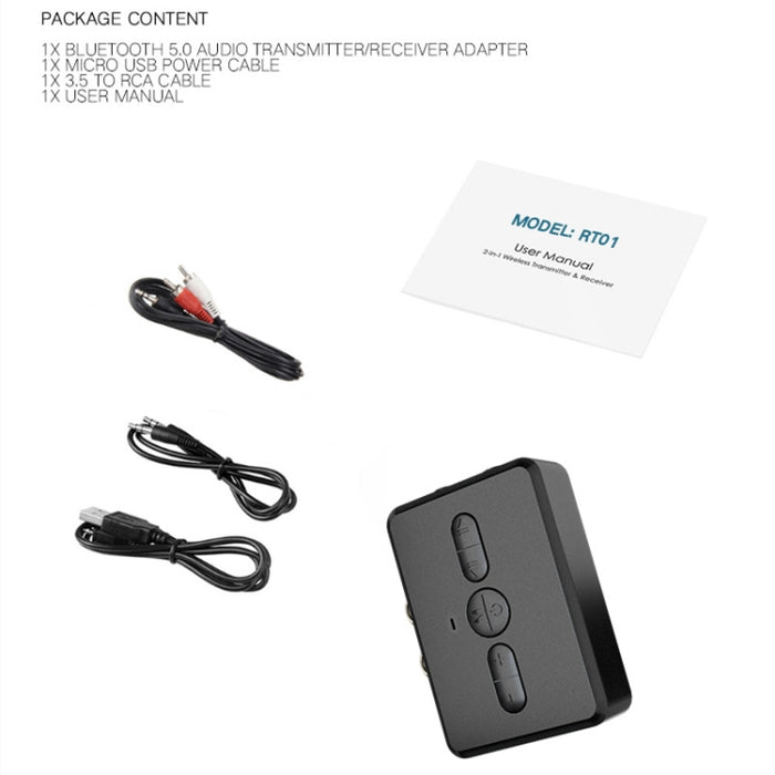 RT01 Receptor y Transmisor Bluetooth 2 en 1 Manos Libres para Coche
