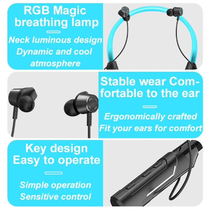 Auricular inalámbrico Bluetooth estéreo montado en el cuello con LED parpadeante JG4