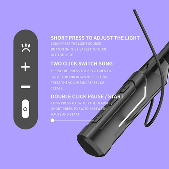 Auricular inalámbrico Bluetooth estéreo montado en el cuello con LED parpadeante JG4