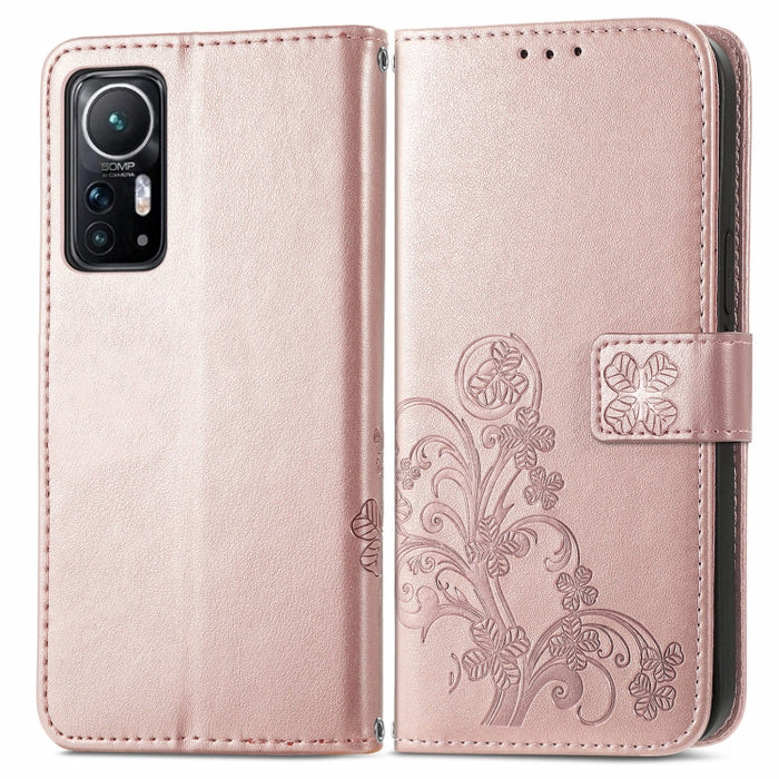 Estuche para teléfono de cuero en relieve con cierre de cuatro hojas, For Xiaomi 12