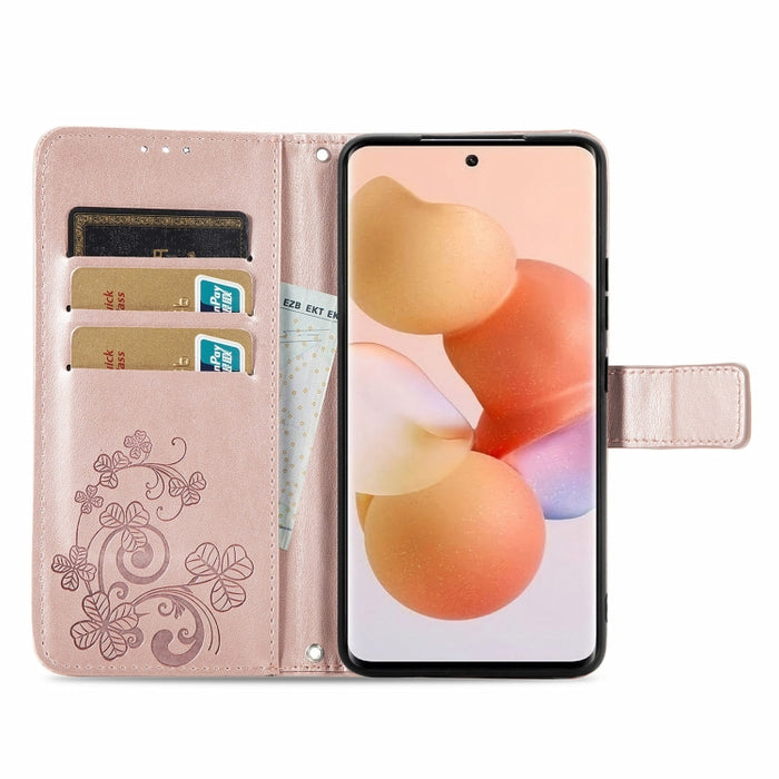 Estuche para teléfono de cuero en relieve con cierre de cuatro hojas, For Xiaomi 12
