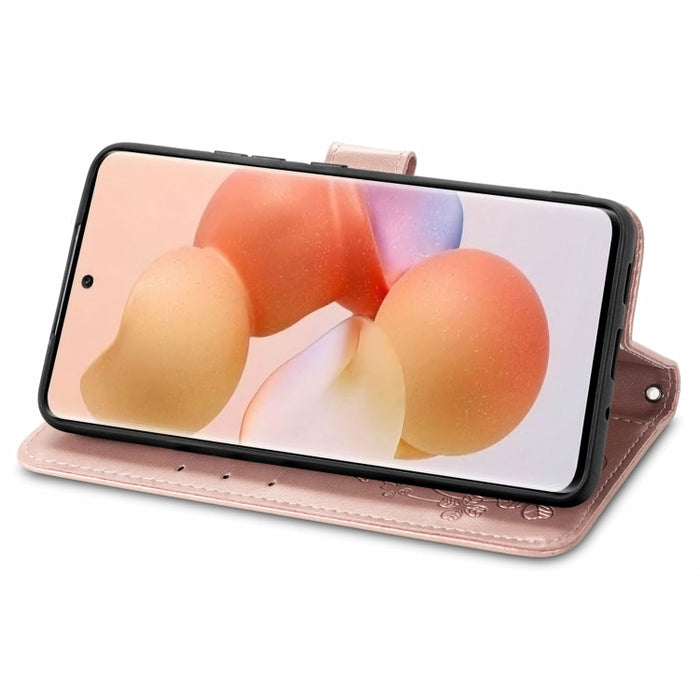 Estuche para teléfono de cuero en relieve con cierre de cuatro hojas, For Xiaomi 12