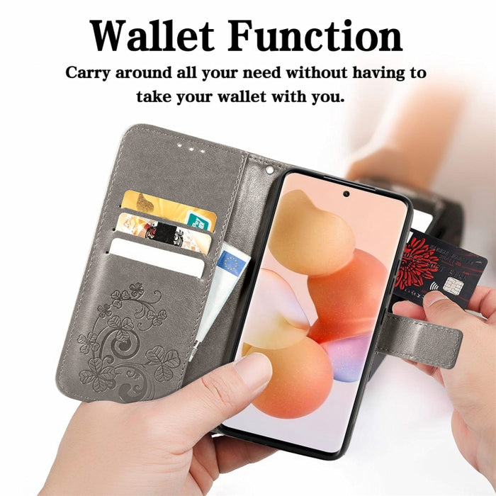 Estuche para teléfono de cuero en relieve con cierre de cuatro hojas, For Xiaomi 12