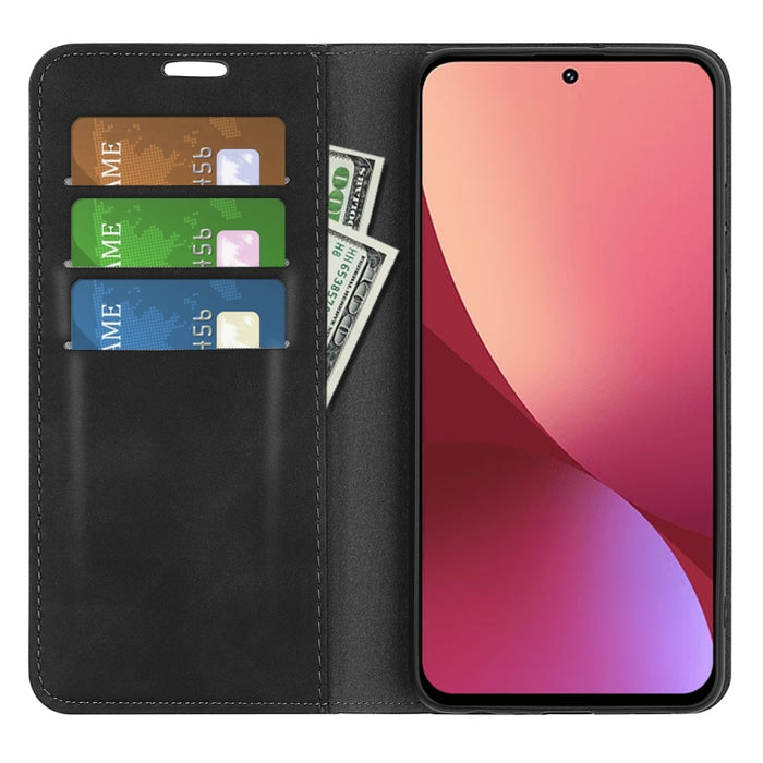 Para Xiaomi 12 Pro Estuche para teléfono de cuero con succión magnética de piel retro, For Xiaomi 12 Pro