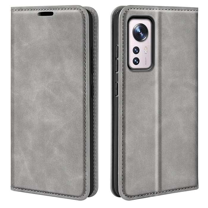 Para Xiaomi 12 Pro Estuche para teléfono de cuero con succión magnética de piel retro, For Xiaomi 12 Pro