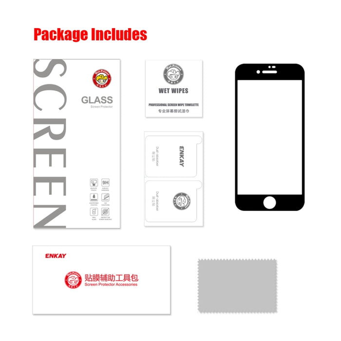 ENKAY Pegamento Completo 0.26mm 9H 2.5D Vidrio Templado Película Completa para iPhone SE 2022 / SE 2020 / 8 / 7, 1 PC, 2pcs, 5pcs, 10pcs