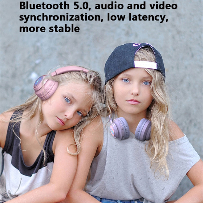 BT06C + Auriculares Bluetooth inalámbricos lindos montados en la cabeza para niños con micrófono y luz LED