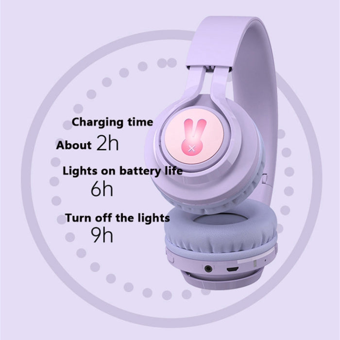 BT06C + Auriculares Bluetooth inalámbricos lindos montados en la cabeza para niños con micrófono y luz LED