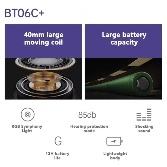 BT06C + Auriculares Bluetooth inalámbricos lindos montados en la cabeza para niños con micrófono y luz LED