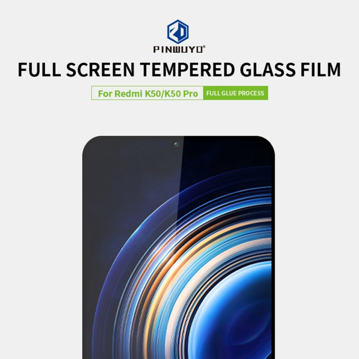 PINWUYO 9H 2.5D Película de vidrio templado de pantalla completa, For Xiaomi Redmi K50 / K50 Pro, For Xiaomi Poco X4 Pro 5G, For Xiaomi Black Shark 5 / 5 Pro, For Xiaomi Redmi 10A