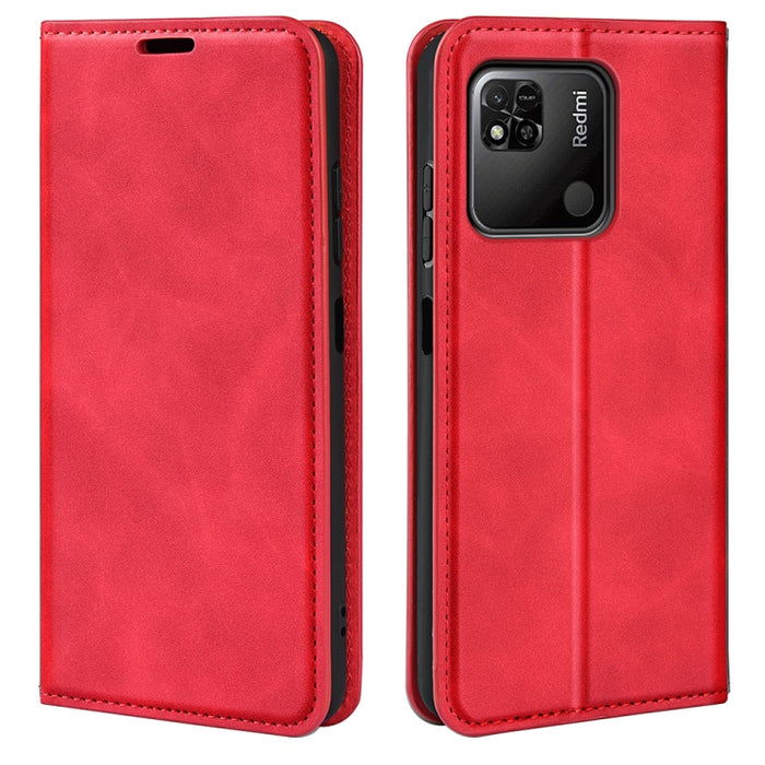 Para Xiaomi Redmi 10A Estuche para teléfono de cuero con succión magnética de piel retro, For Xiaomi Redmi 10A