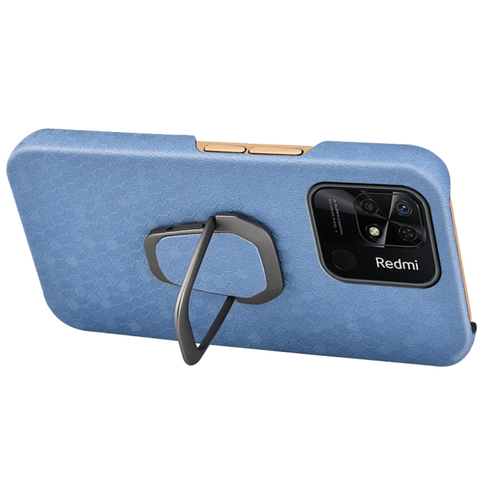 Para Xiaomi Redmi 10C 4G Ring Holder Honeycomb PU Phone Case, For Xiaomi Redmi 10C 4G