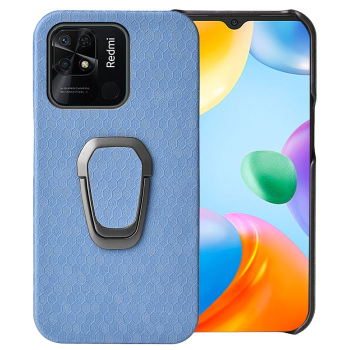 Para Xiaomi Redmi 10C 4G Ring Holder Honeycomb PU Phone Case, For Xiaomi Redmi 10C 4G
