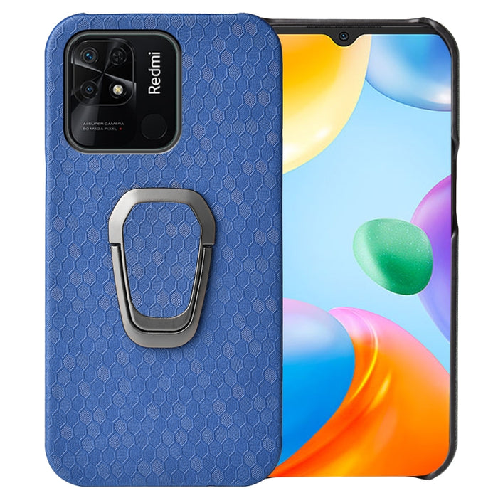 Para Xiaomi Redmi 10C 4G Ring Holder Honeycomb PU Phone Case, For Xiaomi Redmi 10C 4G