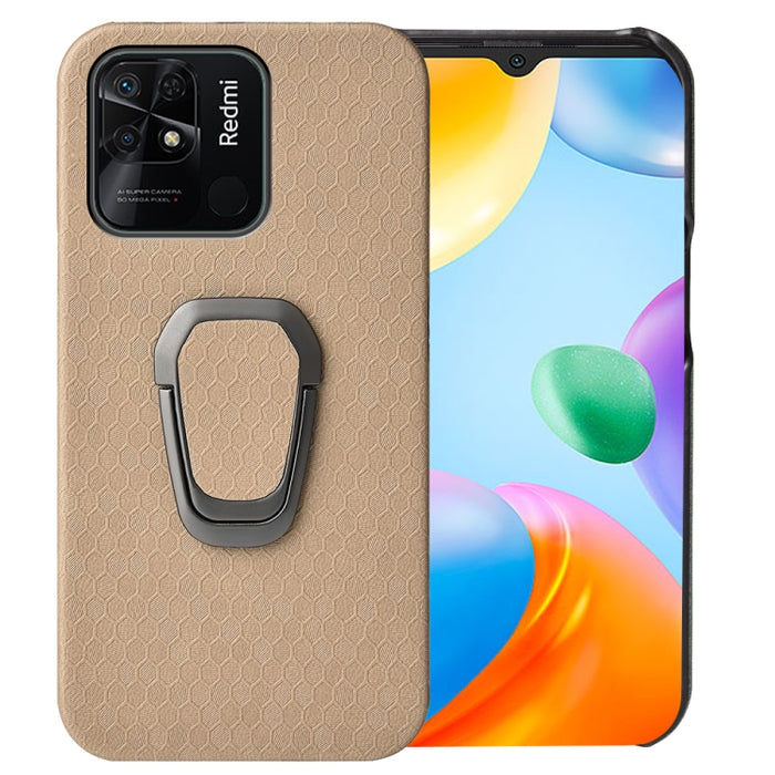 Para Xiaomi Redmi 10C 4G Ring Holder Honeycomb PU Phone Case, For Xiaomi Redmi 10C 4G