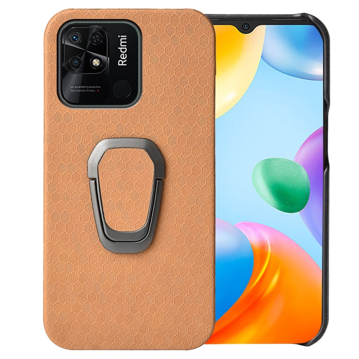 Para Xiaomi Redmi 10C 4G Ring Holder Honeycomb PU Phone Case, For Xiaomi Redmi 10C 4G