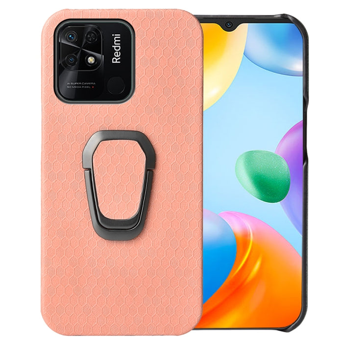 Para Xiaomi Redmi 10C 4G Ring Holder Honeycomb PU Phone Case, For Xiaomi Redmi 10C 4G