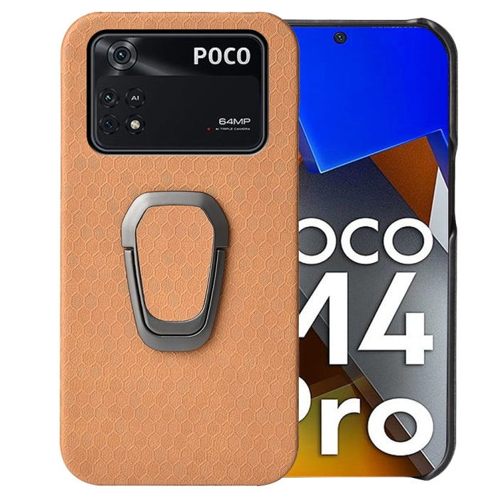 Para Xiaomi Poco M4 Pro 4G Ring Holder Honeycomb PU Phone Case, For Xiaomi Poco M4 Pro 4G