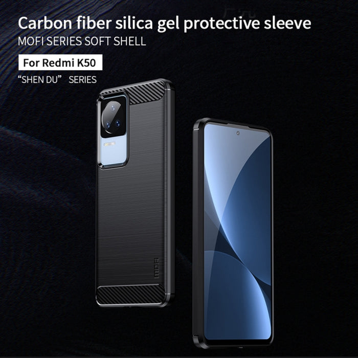 Estuche de TPU suave de fibra de carbono cepillado suave de MOFI, For Xiaomi Redmi K40S, For Xiaomi Redmi K50 / K50 Pro, For Xiaomi Redmi 10C, For Xiaomi Poco X4 Pro 5G, For Xiaomi 12 / 12X, For Xiaomi 12 Pro                                            ...