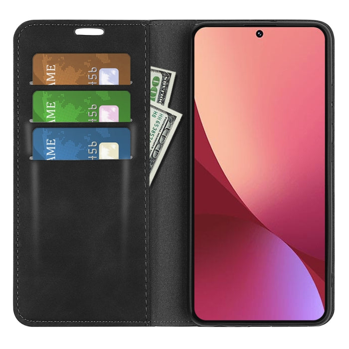 Para Xiaomi 12 Lite Funda de teléfono de cuero con succión magnética de piel retro, For Xiaomi 12 Lite