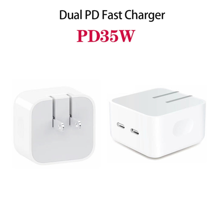 Cargador de puertos duales USB-C/Tipo-C PD 35W para iPhone/iPad Series, enchufe de EE. UU.