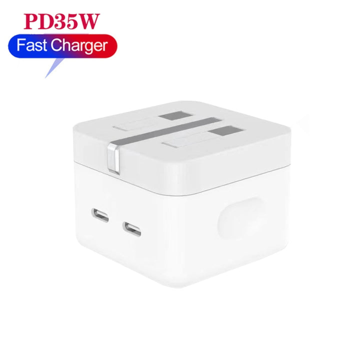 Cargador PD de 35 W con dos puertos USB-C/Tipo-C para iPhone/iPad Series, enchufe para Reino Unido