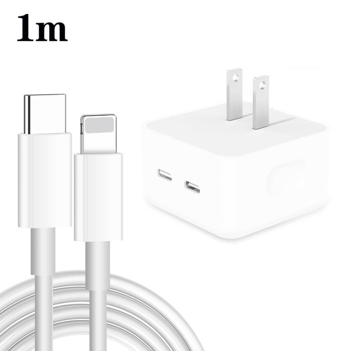 Cargador de puertos USB-C / tipo C dual PD de 35 W con cable de datos tipo C a 8 pines, enchufe de EE. UU., US Plug + 1m 8 Pin Cable, US Plug + 1.5m 8 Pin Cable, US Plug + 2m 8 Pin Cable