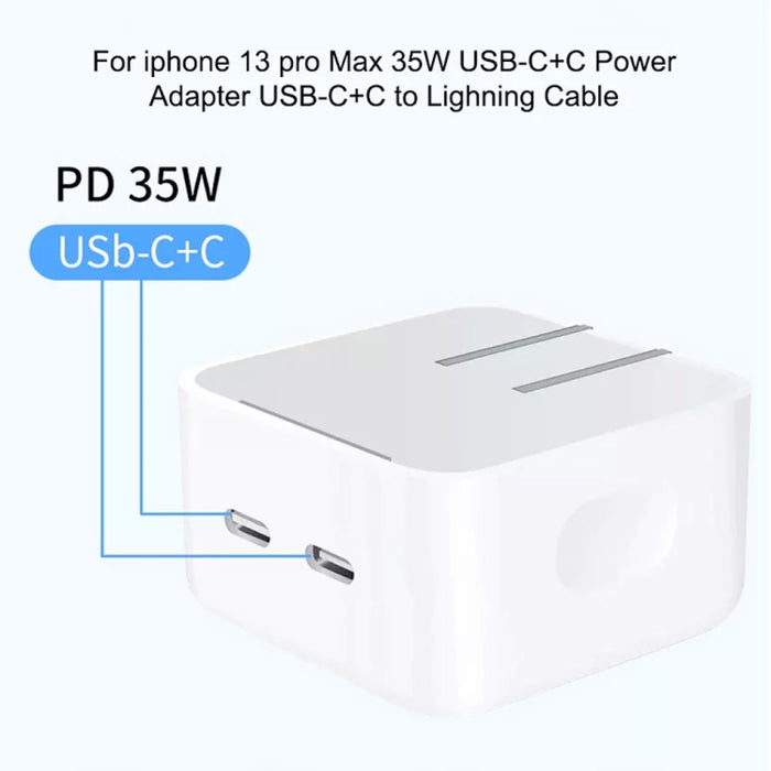 Cargador de puertos USB-C / tipo C dual PD de 35 W con cable de datos tipo C a 8 pines, enchufe de EE. UU., US Plug + 1m 8 Pin Cable, US Plug + 1.5m 8 Pin Cable, US Plug + 2m 8 Pin Cable