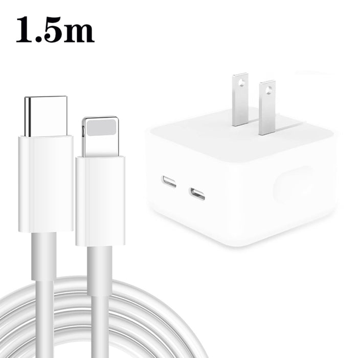 Cargador de puertos USB-C / tipo C dual PD de 35 W con cable de datos tipo C a 8 pines, enchufe de EE. UU., US Plug + 1m 8 Pin Cable, US Plug + 1.5m 8 Pin Cable, US Plug + 2m 8 Pin Cable