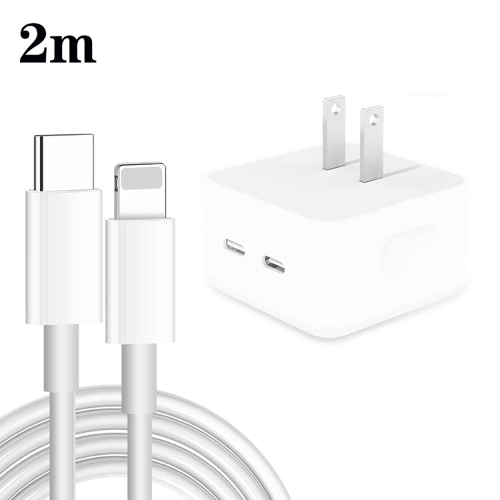 Cargador de puertos USB-C / tipo C dual PD de 35 W con cable de datos tipo C a 8 pines, enchufe de EE. UU., US Plug + 1m 8 Pin Cable, US Plug + 1.5m 8 Pin Cable, US Plug + 2m 8 Pin Cable