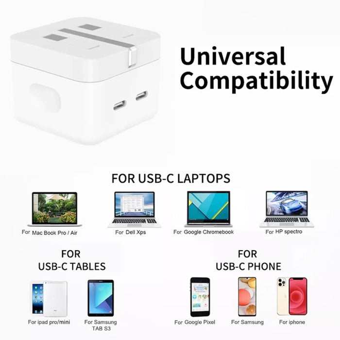 Cargador de puertos USB-C / tipo C doble PD de 35 W con cable de datos de tipo C a 8 pines, enchufe para Reino Unido, UK Plug + 1m 8 Pin Cable, UK Plug + 1.5m 8 Pin Cable, UK Plug + 2m 8 Pin Cable