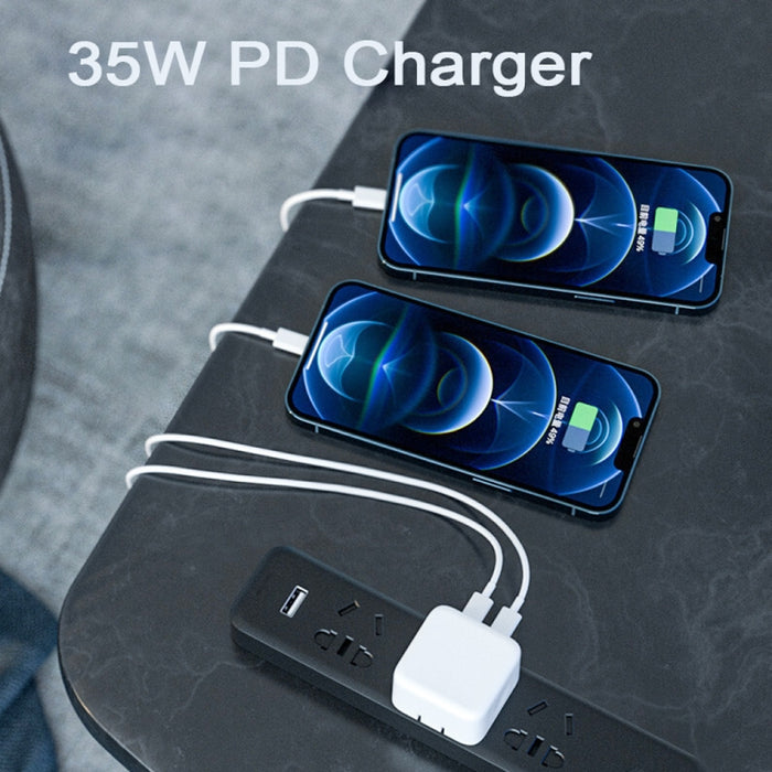 Cargador de puertos USB-C / tipo C doble PD de 35 W con cable de datos de tipo C a 8 pines, enchufe para Reino Unido, UK Plug + 1m 8 Pin Cable, UK Plug + 1.5m 8 Pin Cable, UK Plug + 2m 8 Pin Cable