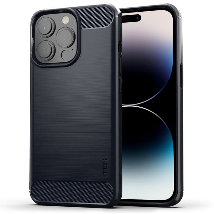 Funda de TPU suave de fibra de carbono con textura cepillada de la serie Gentleness de MOFI, For iPhone 14, For iPhone 14 Pro, For iPhone 14 Plus, For iPhone 14 Pro Max