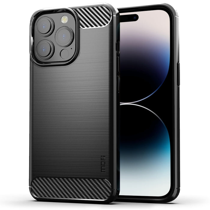 Funda de TPU suave de fibra de carbono con textura cepillada de la serie Gentleness de MOFI, For iPhone 14, For iPhone 14 Pro, For iPhone 14 Plus, For iPhone 14 Pro Max