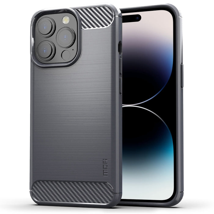 Funda de TPU suave de fibra de carbono con textura cepillada de la serie Gentleness de MOFI, For iPhone 14, For iPhone 14 Pro, For iPhone 14 Plus, For iPhone 14 Pro Max
