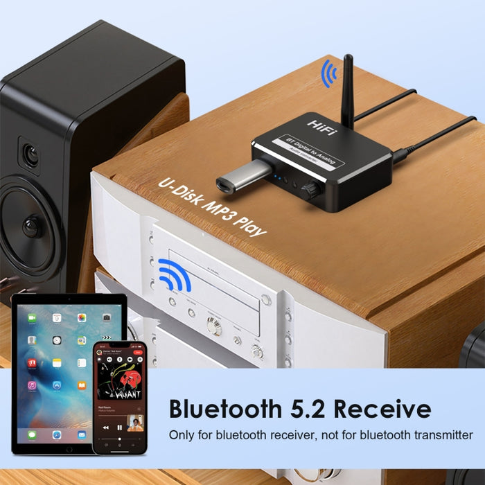 B35S Bluetooth 5.2 Receptor de música Convertidor digital a analógico compatible con fibra de disco U coaxial