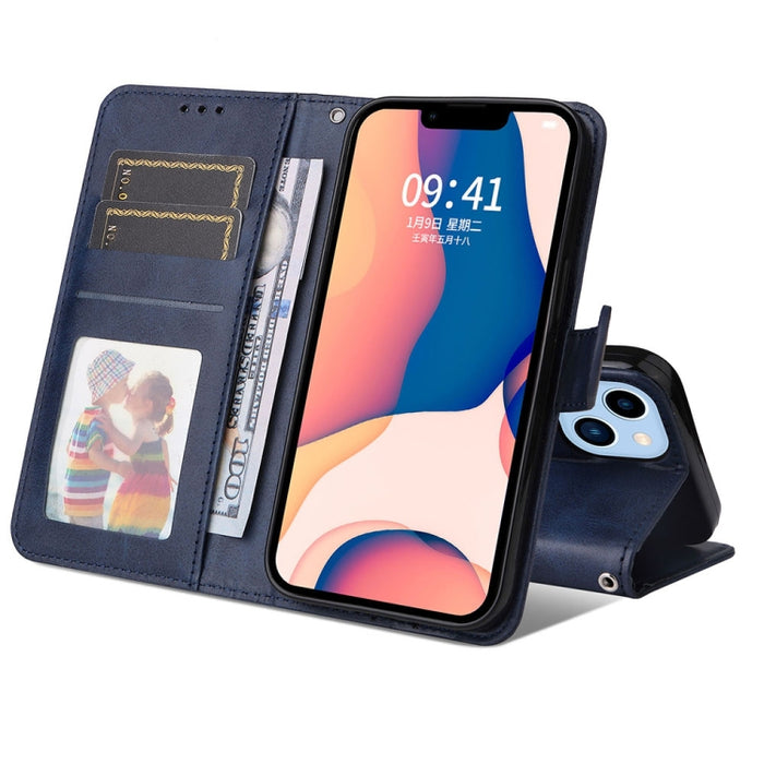 Estuche para teléfono de cuero con textura de becerro JSM para iPhone 14 Max, For iPhone 14 Plus