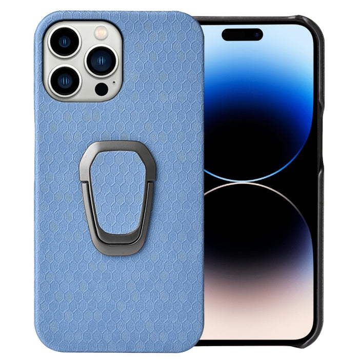 Para iPhone 14 Pro Max Ring Holder Honeycomb PU Phone Case, For iPhone 14 Pro Max
