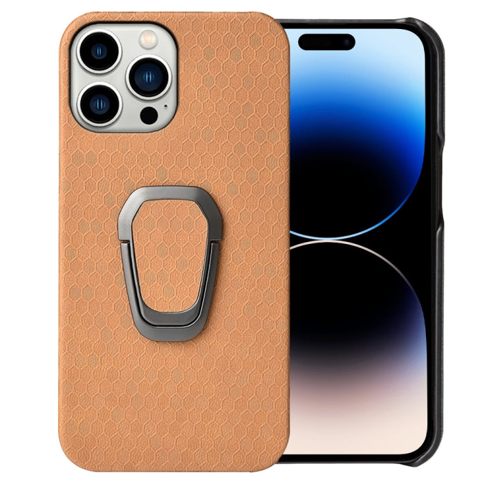 Para iPhone 14 Pro Max Ring Holder Honeycomb PU Phone Case, For iPhone 14 Pro Max