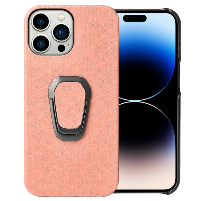 Para iPhone 14 Pro Max Ring Holder Honeycomb PU Phone Case, For iPhone 14 Pro Max