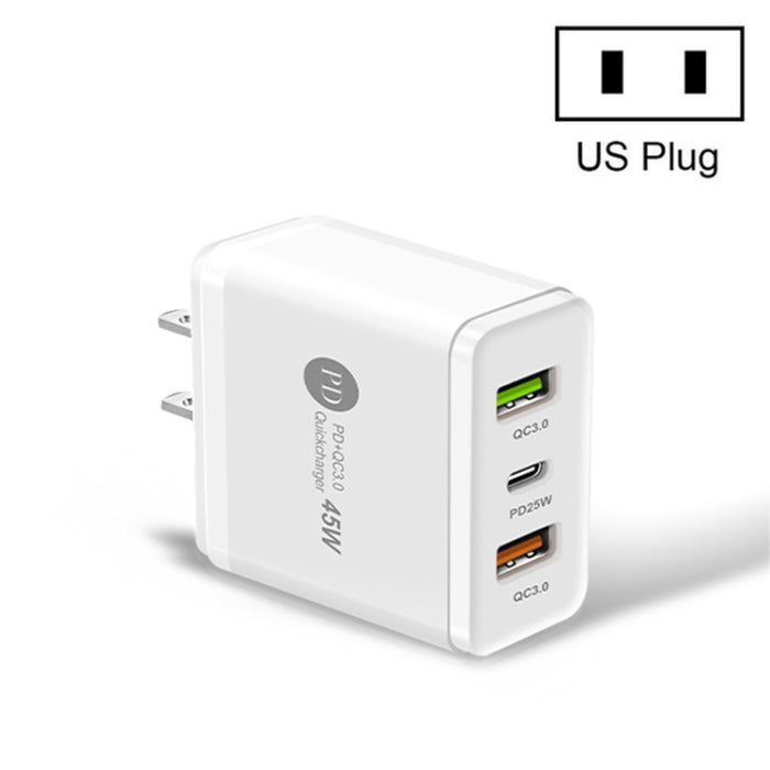 Cargador rápido multipuerto USB 45W PD3.0 + 2 x QC3.0, enchufe de EE. UU., US Plug