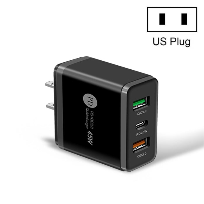 Cargador rápido multipuerto USB 45W PD3.0 + 2 x QC3.0, enchufe de EE. UU., US Plug