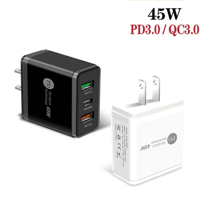 Cargador rápido multipuerto USB 45W PD3.0 + 2 x QC3.0, enchufe de EE. UU., US Plug
