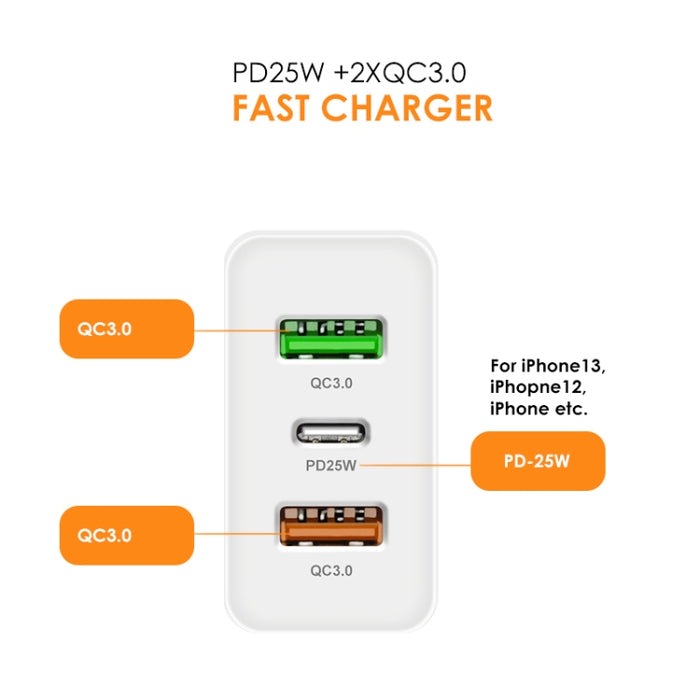 Cargador rápido multipuerto USB 45W PD3.0 + 2 x QC3.0, enchufe de EE. UU., US Plug