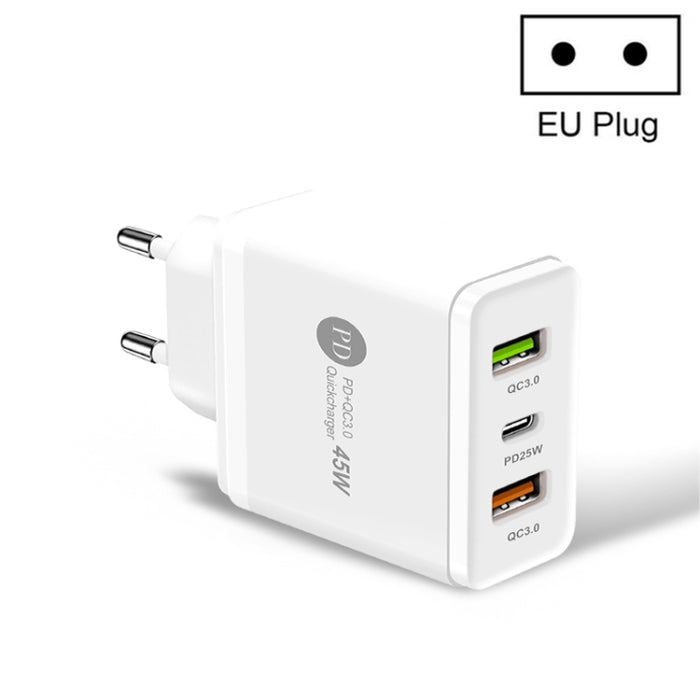 Cargador rápido multipuerto USB 45W PD3.0 + 2 x QC3.0, enchufe de la UE, EU Plug
