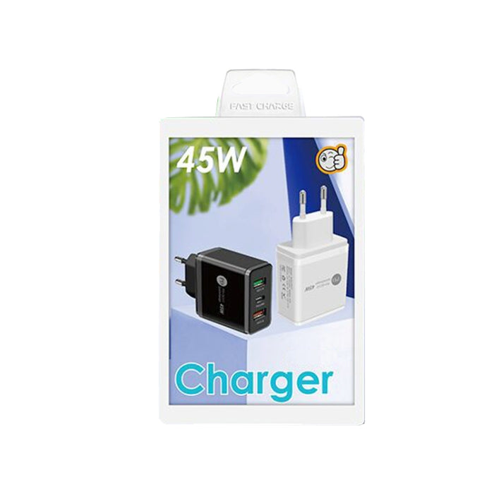 Cargador rápido multipuerto USB 45W PD3.0 + 2 x QC3.0, enchufe de la UE, EU Plug