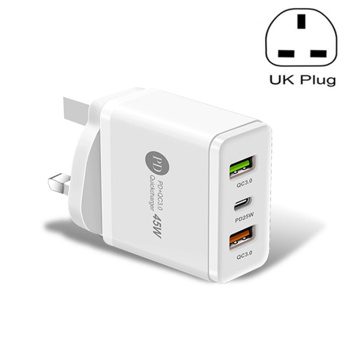 Cargador rápido multipuerto USB 45W PD3.0 + 2 x QC3.0, enchufe para Reino Unido, UK Plug
