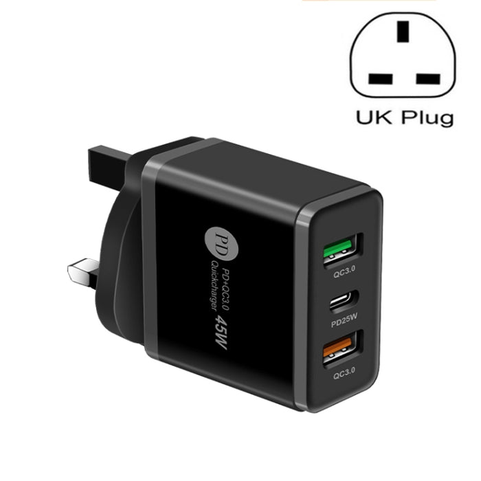 Cargador rápido multipuerto USB 45W PD3.0 + 2 x QC3.0, enchufe para Reino Unido, UK Plug