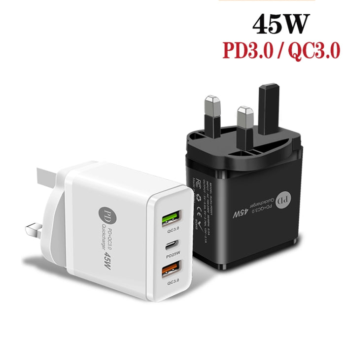 Cargador rápido multipuerto USB 45W PD3.0 + 2 x QC3.0, enchufe para Reino Unido, UK Plug