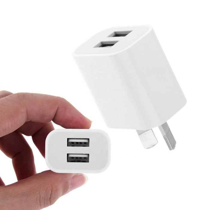 Mini cargador USB de doble puerto con USB a cable de datos de 8 pines, enchufe AU